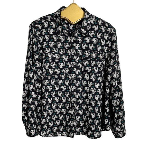 LOFT Tops - Loft squirrel pattern long sleeve blouse - size LP
